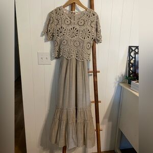 Elegant Crochet Top Maxi Dress in Tan